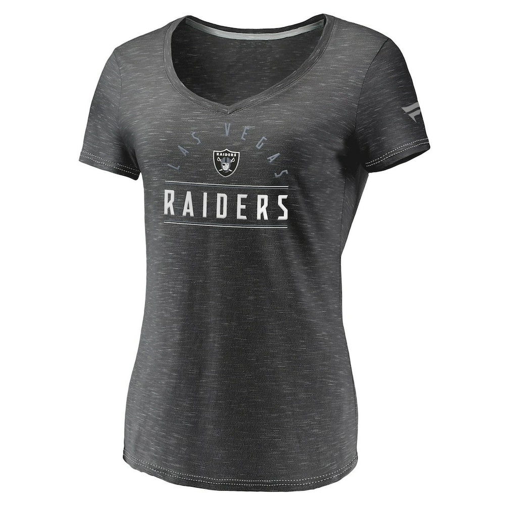Las Vegas Raiders Women's League Leader Space Dye V-Neck T-Shirt - Charcoal - Fanatics