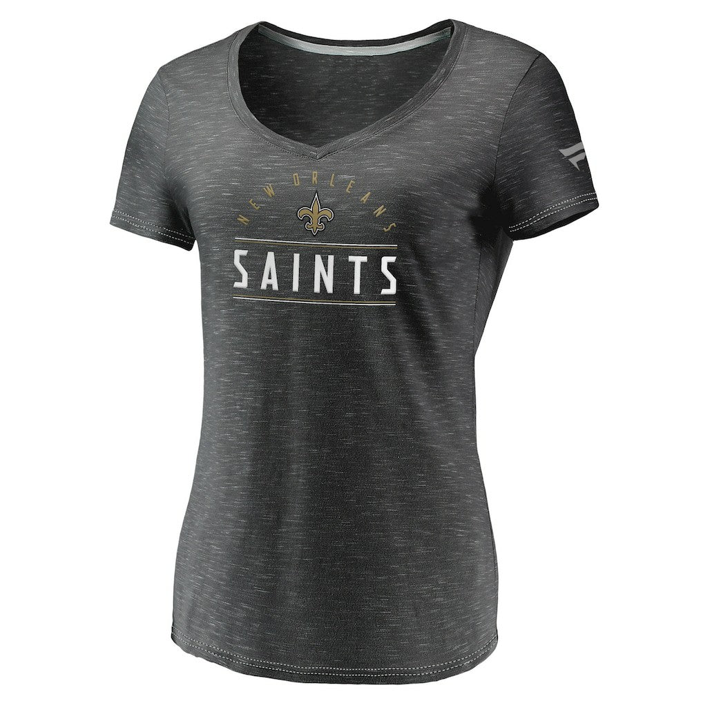 New Orleans Saints Women's League Leader Space Dye V-Neck T-Shirt - Charcoal - Fanatics