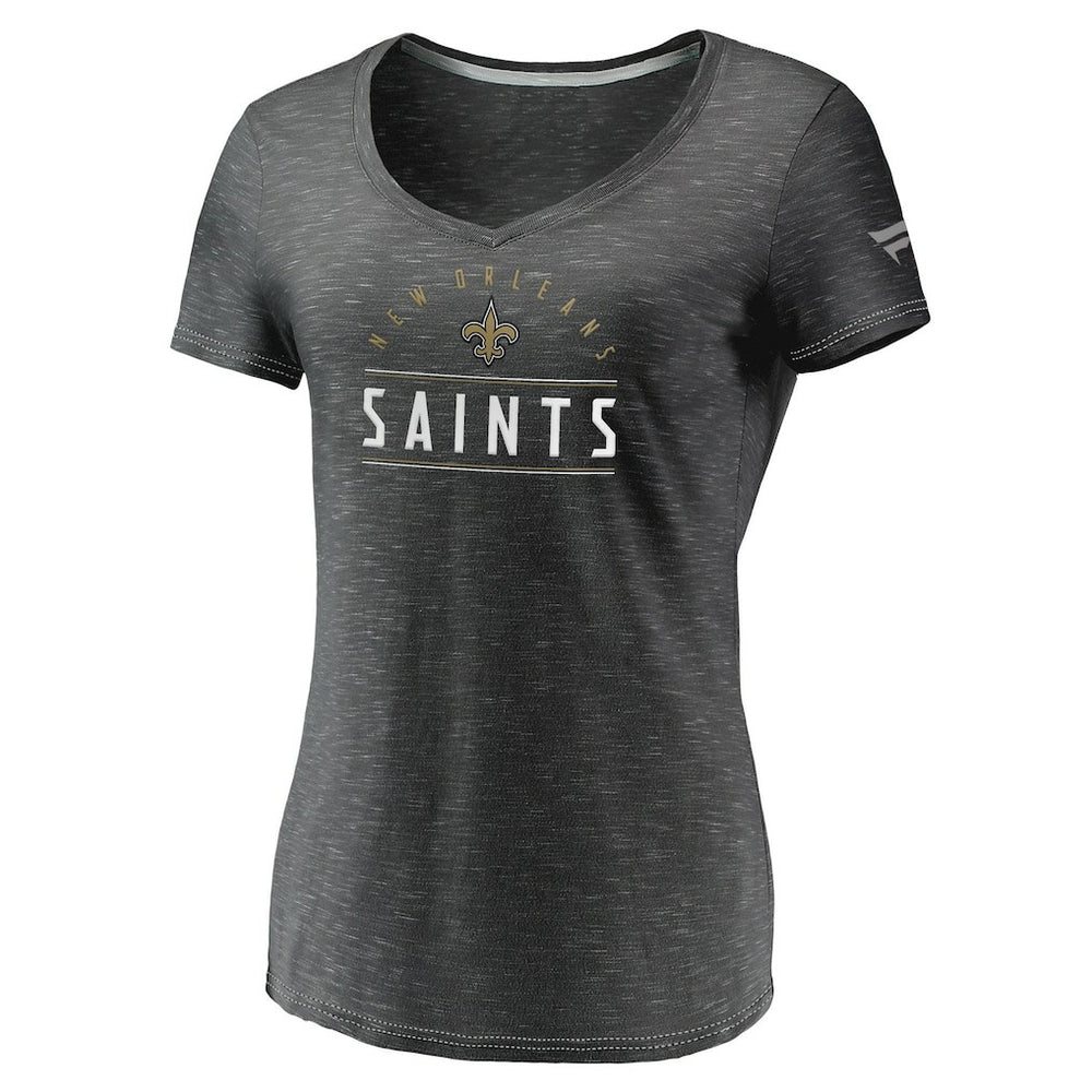 New Orleans Saints Women's League Leader Space Dye V-Neck T-Shirt - Charcoal - Fanatics