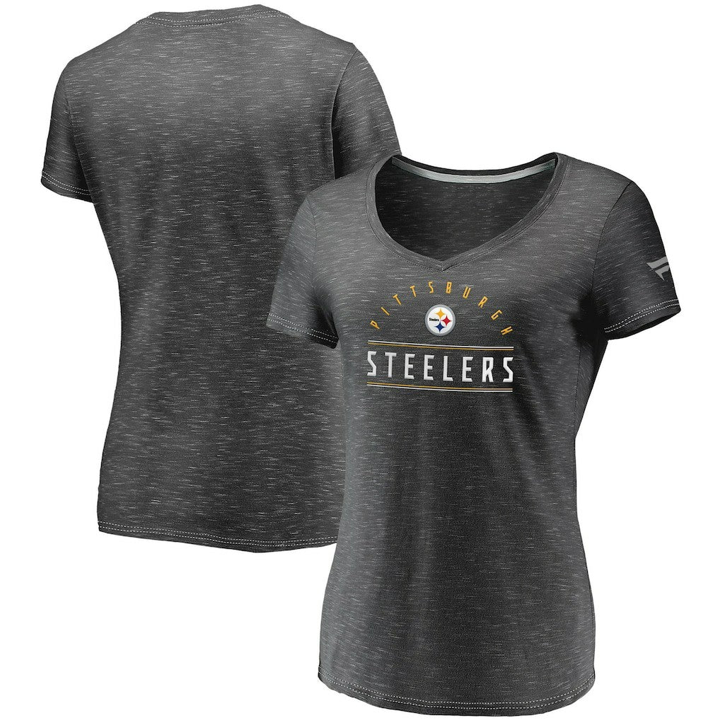 Pittsburgh Steelers Women's League Leader Space Dye V-Neck T-Shirt - Charcoal - Fanatics