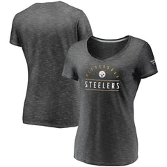 Pittsburgh Steelers Women's League Leader Space Dye V-Neck T-Shirt - Charcoal - Fanatics