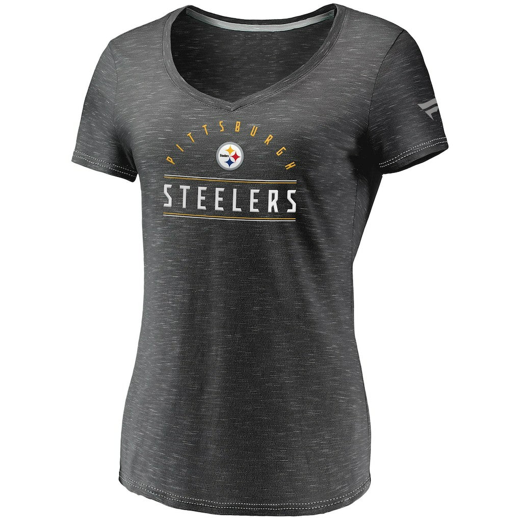 Pittsburgh Steelers Women's League Leader Space Dye V-Neck T-Shirt - Charcoal - Fanatics