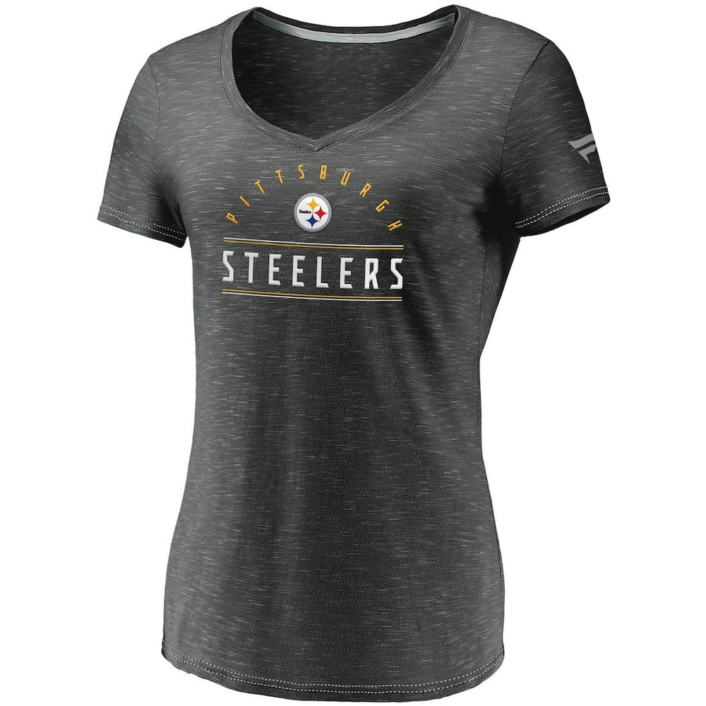 Pittsburgh Steelers Women's League Leader Space Dye V-Neck T-Shirt - Charcoal - Fanatics