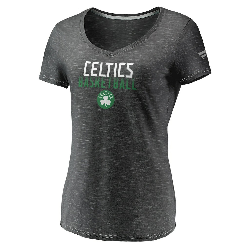 Fanatics Boston Celtics Women's Double-Fade Space-Dye V-Neck T-Shirt Charcoal