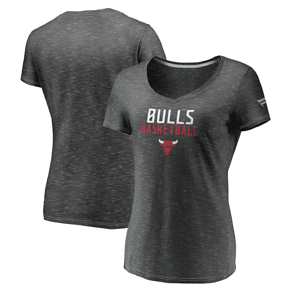 Fanatics Chicago Bulls Women's Double-Fade Space-Dye V-Neck T-Shirt Charcoal