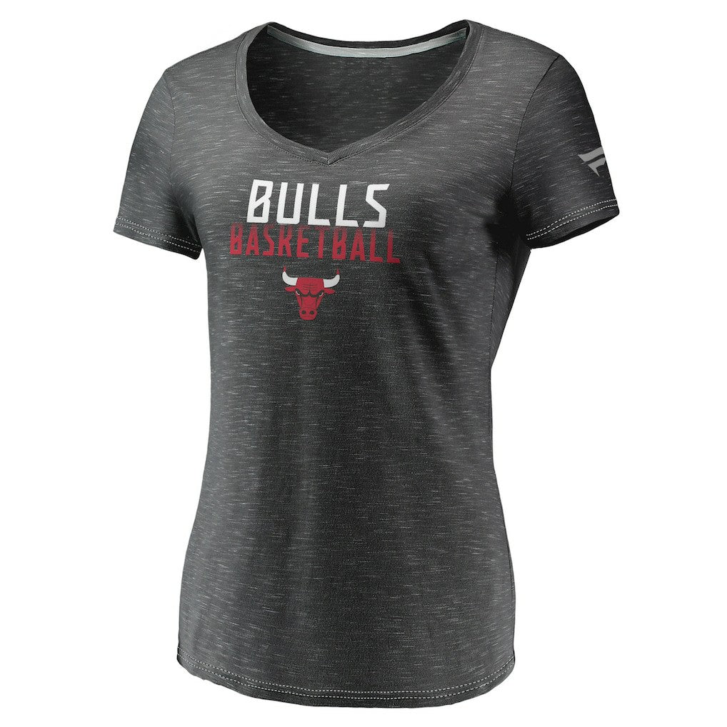 Fanatics Chicago Bulls Women's Double-Fade Space-Dye V-Neck T-Shirt Charcoal