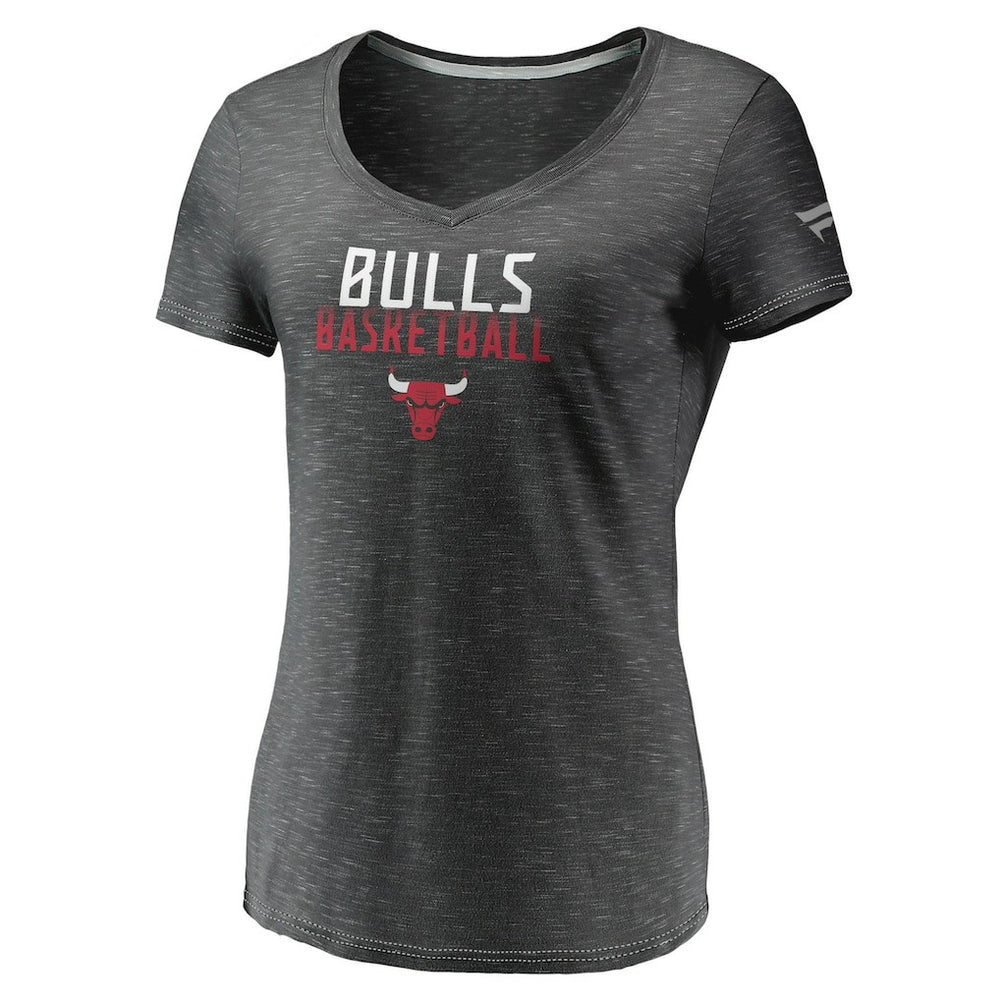Fanatics Chicago Bulls Women's Double-Fade Space-Dye V-Neck T-Shirt Charcoal