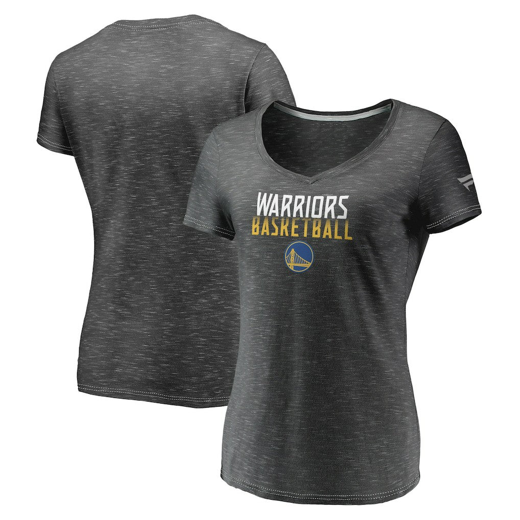 Fanatics Golden State Warriors Women's Double-Fade Space-Dye V-Neck T-Shirt Charcoal