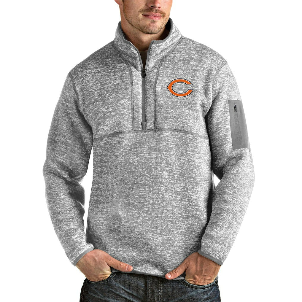 Chicago Bears Antigua Fortune Quarter-Zip Pullover Jacket - Heathered Gray - NFL