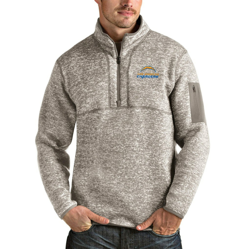 Los Angeles Chargers Antigua Alternate Logo Fortune Quarter-Zip Pullover Jacket - Oatmeal - NFL