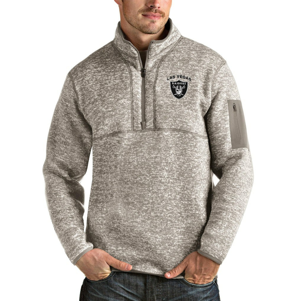 Las Vegas Raiders Antigua Primary Logo Fortune Quarter-Zip Pullover Jacket - Oatmeal - NFL
