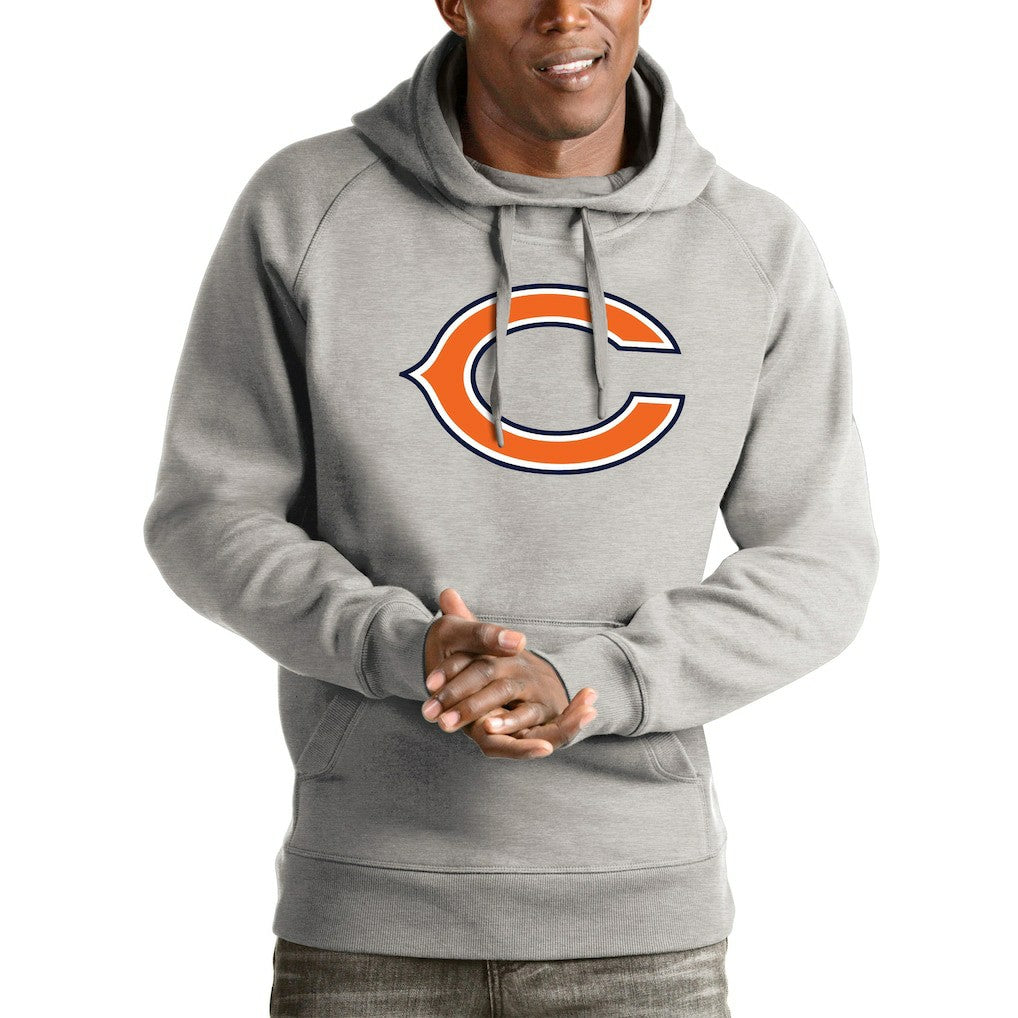 Chicago Bears Antigua Logo Victory Pullover Hoodie - Heathered Gray - NFL