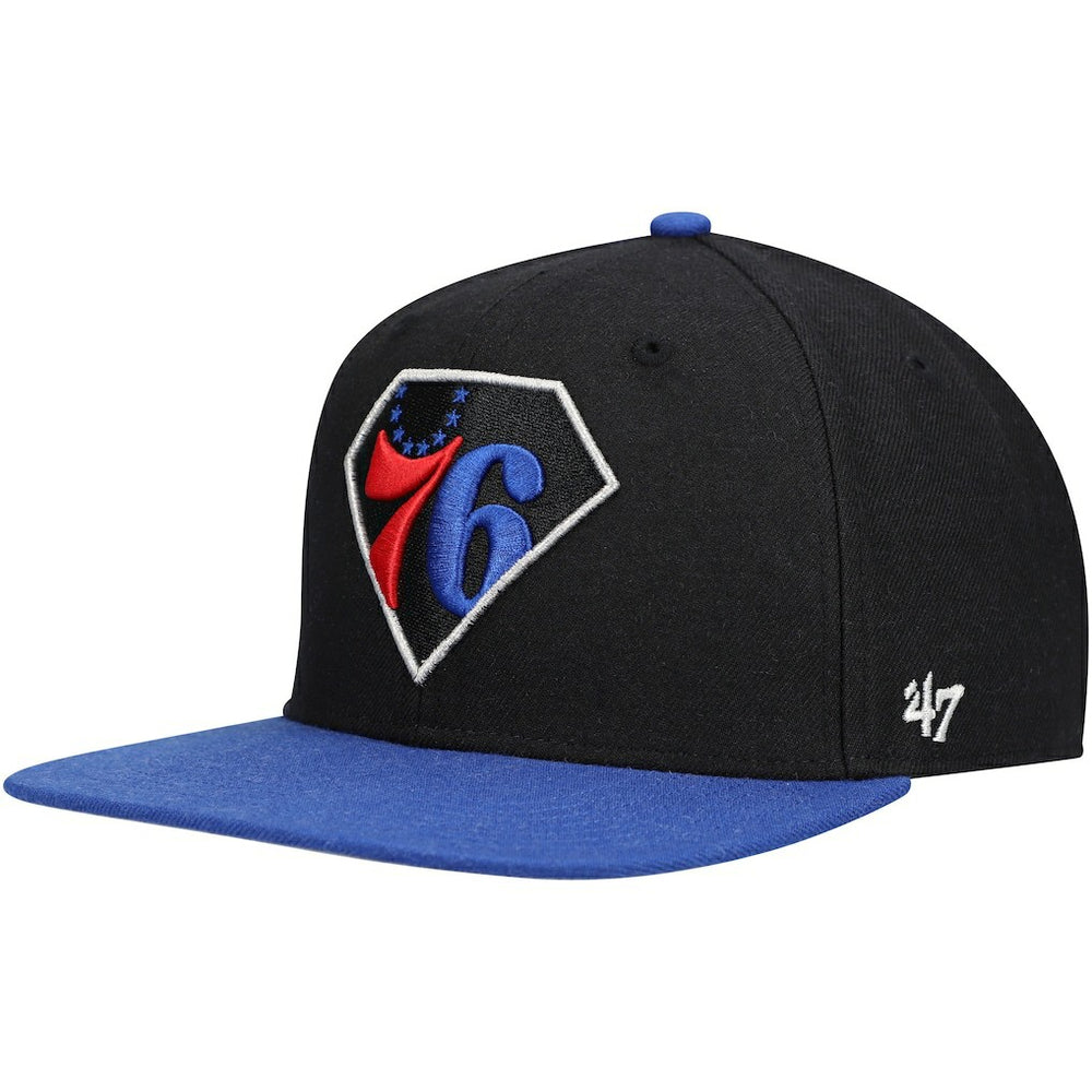 47 brand Philadelphia 76ers '47 75th Anniversary Carat Captain Snapback Hat Black/Royal