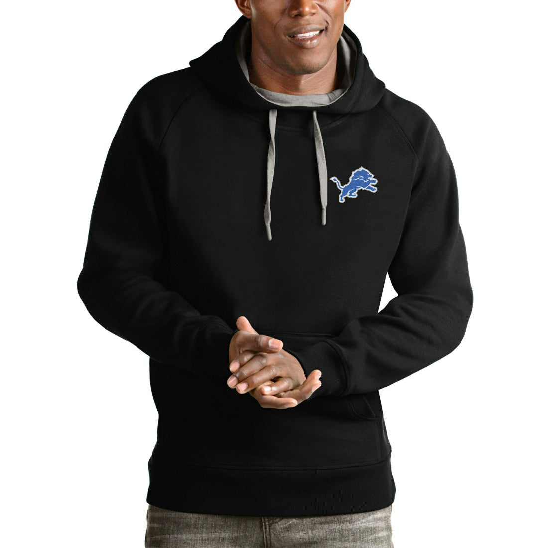 Detroit Lions Antigua Logo Victory Pullover Hoodie - Black - NFL