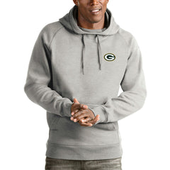 Green Bay Packers Antigua Logo Victory Pullover Hoodie - Heathered Gray - NFL