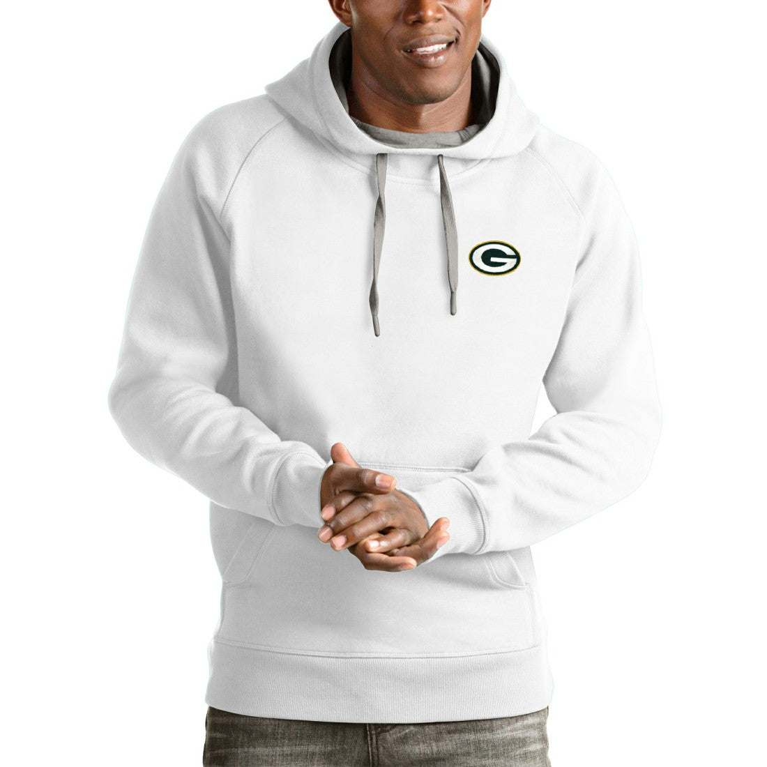 Green Bay Packers Antigua Logo Victory Pullover Hoodie - White - NFL