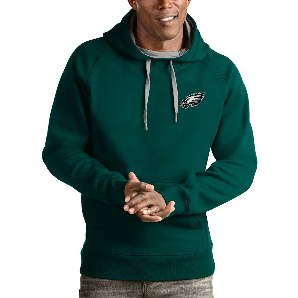 Philadelphia Eagles Antigua Logo Victory Pullover Hoodie - Midnight Green - NFL