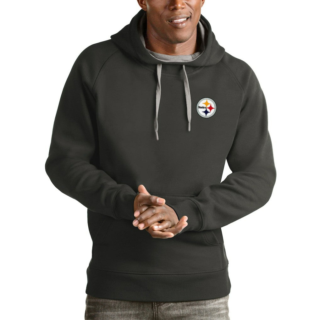 Pittsburgh Steelers Antigua Logo Victory Pullover Hoodie - Charcoal - NFL