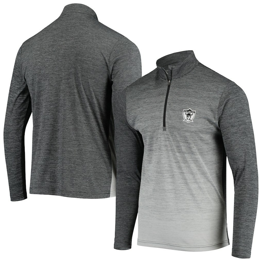 Las Vegas Raiders Antigua Throwback Cycle Quarter-Zip Jacket - Black/Heathered Gray - NFL