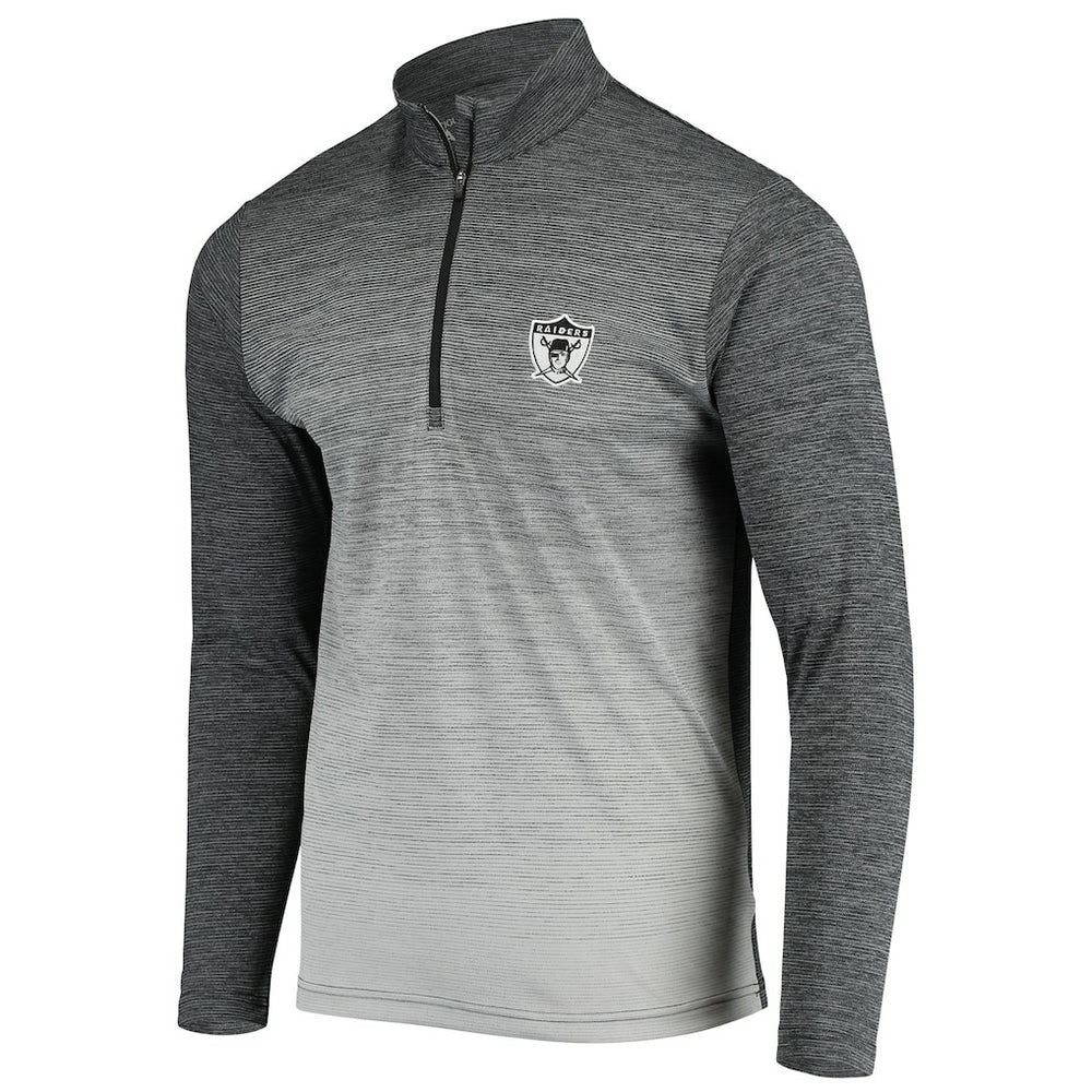 Las Vegas Raiders Antigua Throwback Cycle Quarter-Zip Jacket - Black/Heathered Gray - NFL