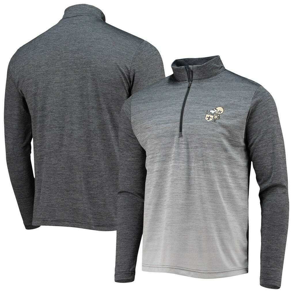 New Orleans Saints Antigua Throwback Cycle Quarter-Zip Jacket - Black/Heathered Gray - NFL