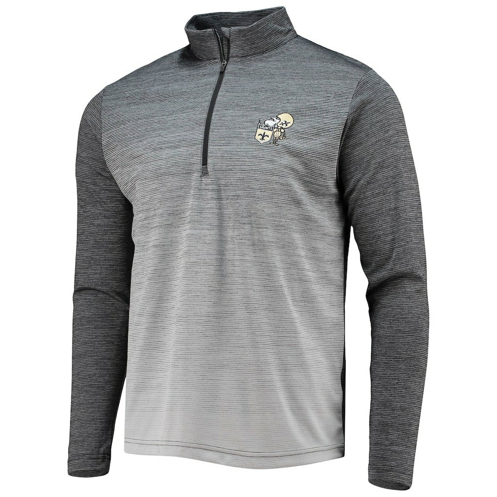 New Orleans Saints Antigua Throwback Cycle Quarter-Zip Jacket - Black/Heathered Gray - NFL