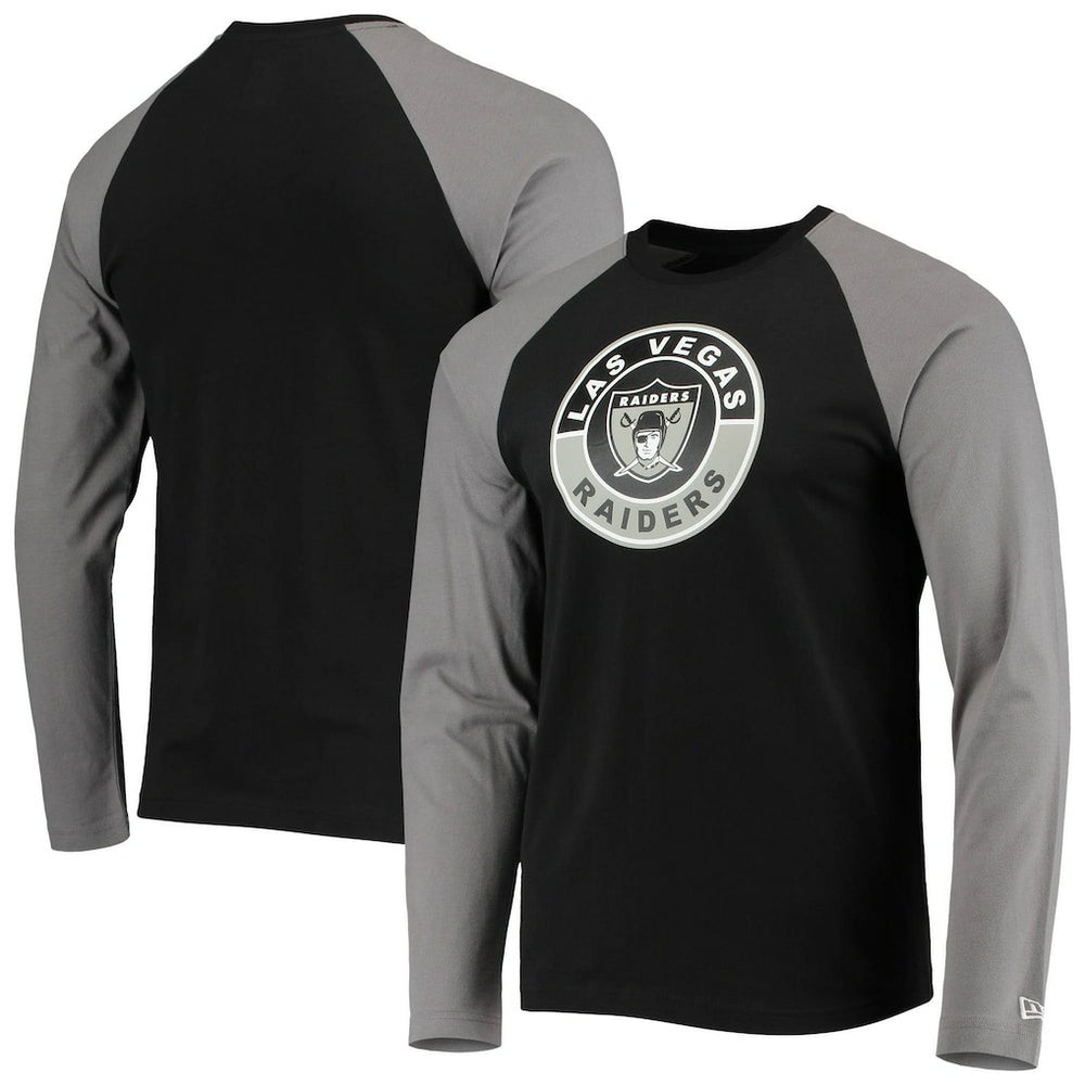 Las Vegas Raiders New Era League Raglan Throwback Long Sleeve T-Shirt - Black/Gray - NFL