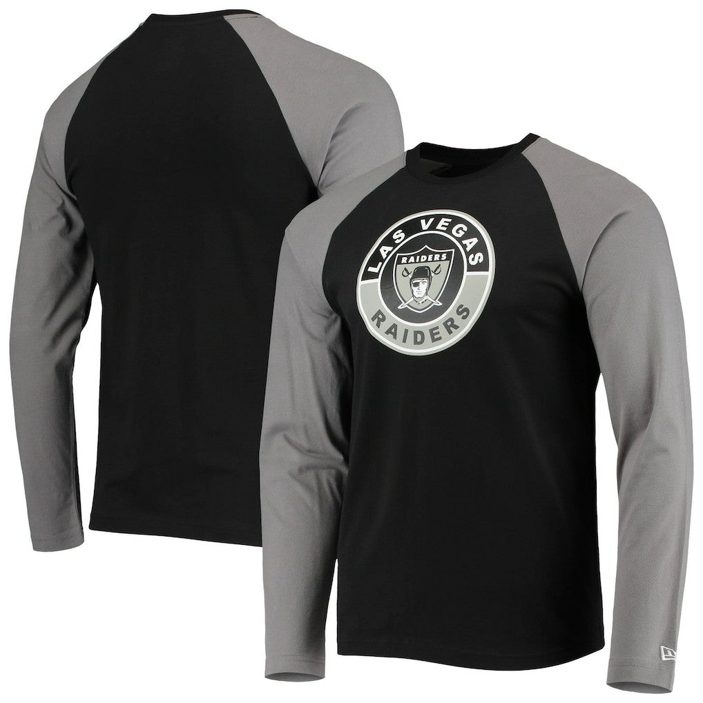 Las Vegas Raiders New Era League Raglan Throwback Long Sleeve T-Shirt - Black/Gray - NFL