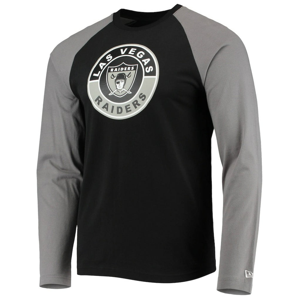 Las Vegas Raiders New Era League Raglan Throwback Long Sleeve T-Shirt - Black/Gray - NFL