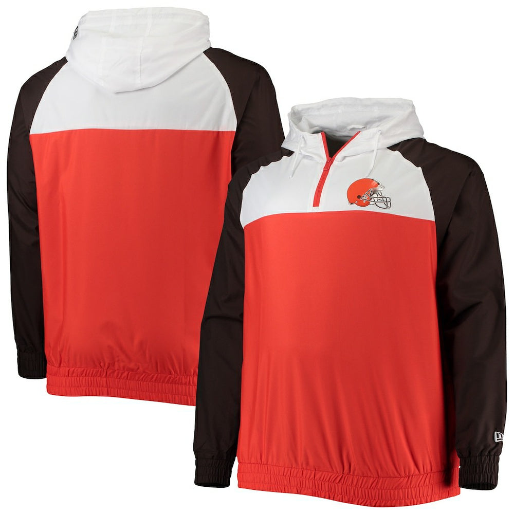 Cleveland Browns New Era Big & Tall League Raglan Quarter-Zip Hoodie - Orange/Brown - NFL
