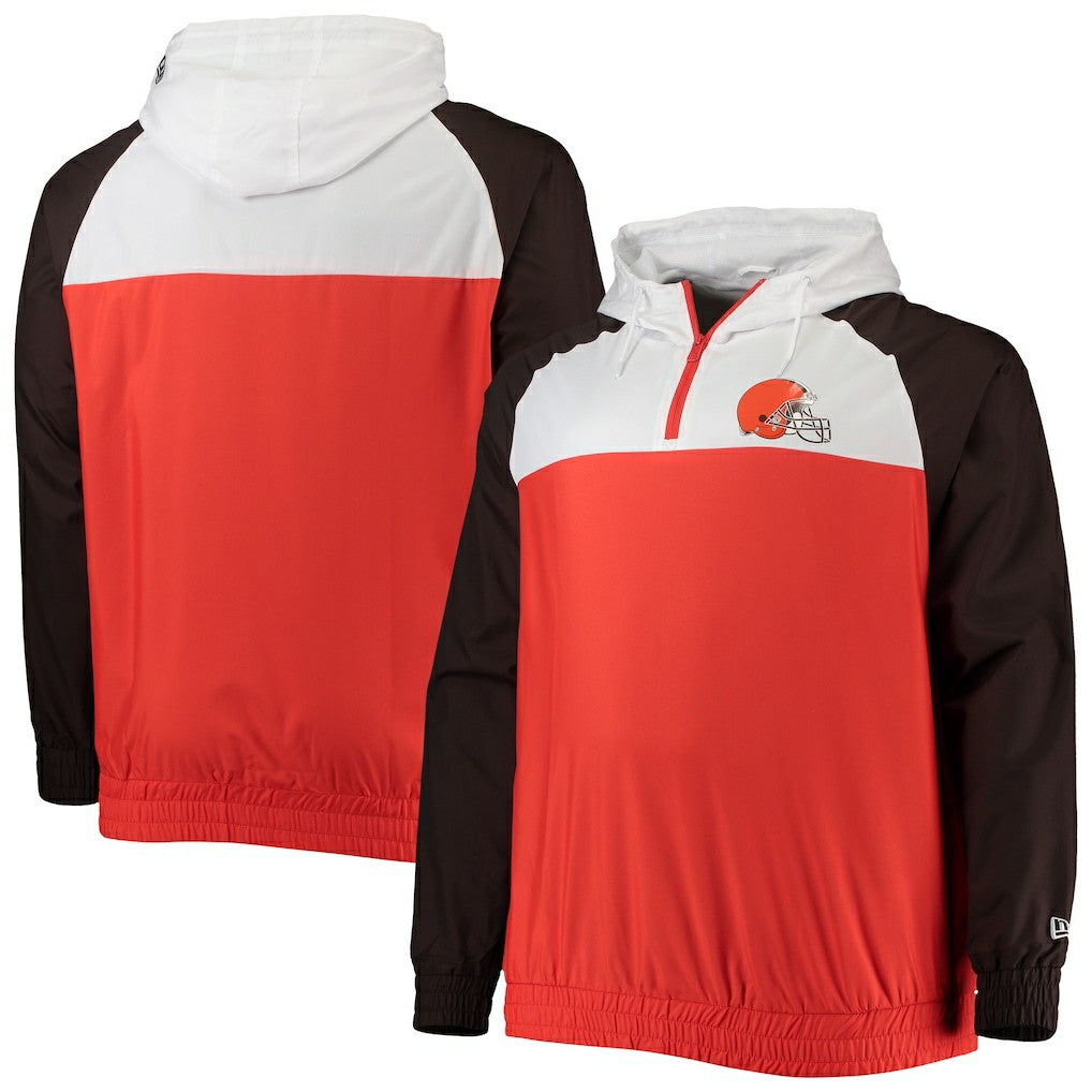 Cleveland Browns New Era Big & Tall League Raglan Quarter-Zip Hoodie - Orange/Brown - NFL