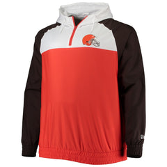 Cleveland Browns New Era Big & Tall League Raglan Quarter-Zip Hoodie - Orange/Brown - NFL