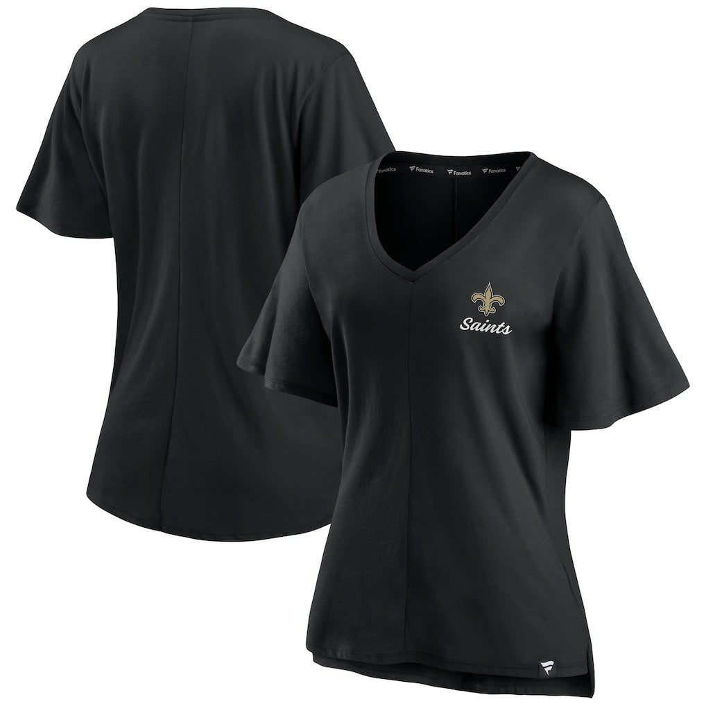 New Orleans Saints Women's Southpaw Flutter V-Neck T-Shirt - Black - Fanatics