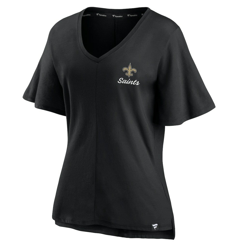 New Orleans Saints Women's Southpaw Flutter V-Neck T-Shirt - Black - Fanatics