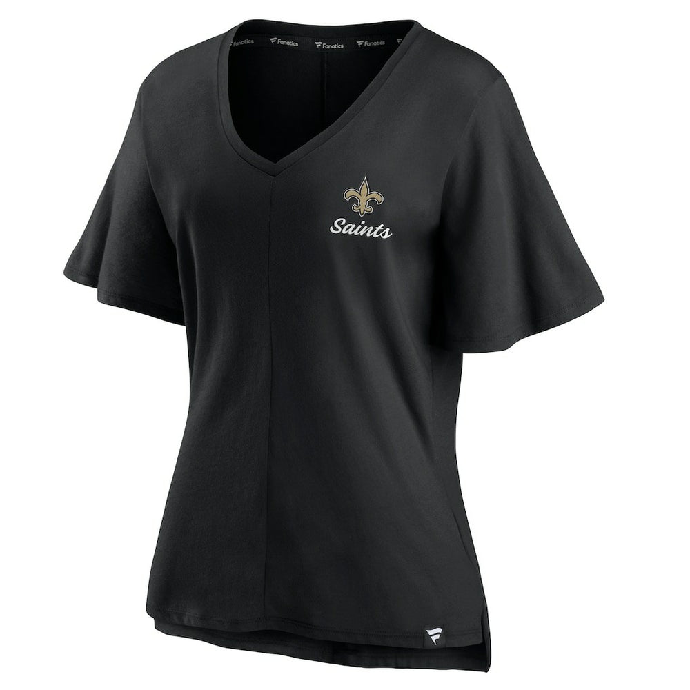 New Orleans Saints Women's Southpaw Flutter V-Neck T-Shirt - Black - Fanatics