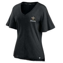 New Orleans Saints Women's Southpaw Flutter V-Neck T-Shirt - Black - Fanatics