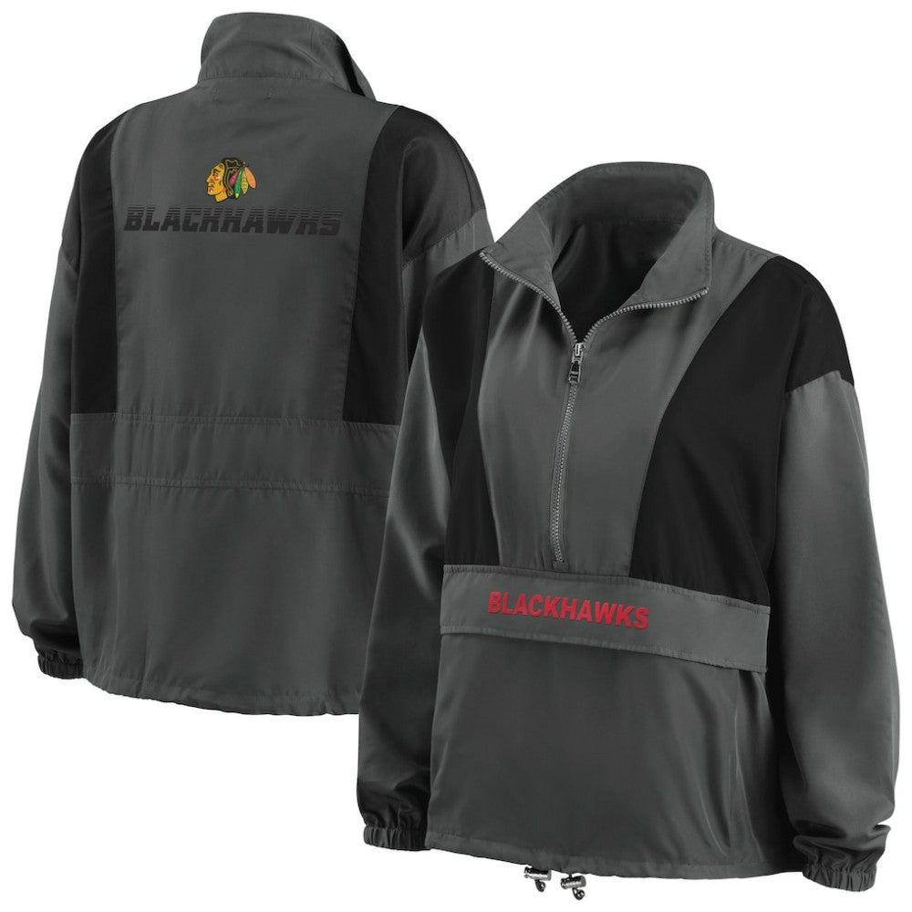 Chicago Blackhawks WEAR by Erin Andrews Women's Popover Packable Half-Zip Jacket - Charcoal | NHL on sale