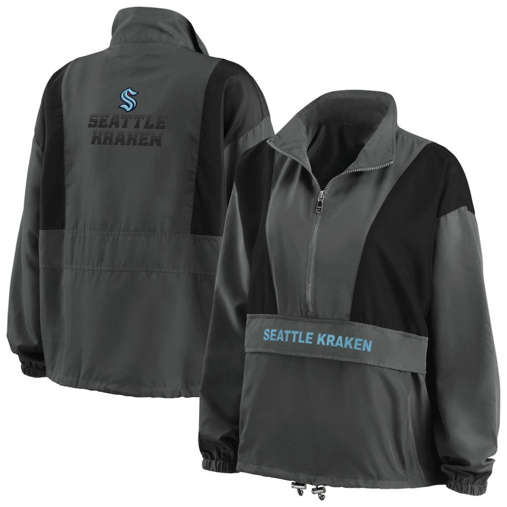 Seattle Kraken WEAR by Erin Andrews Women's Popover Packable Half-Zip Jacket - Charcoal | NHL Lifestyle