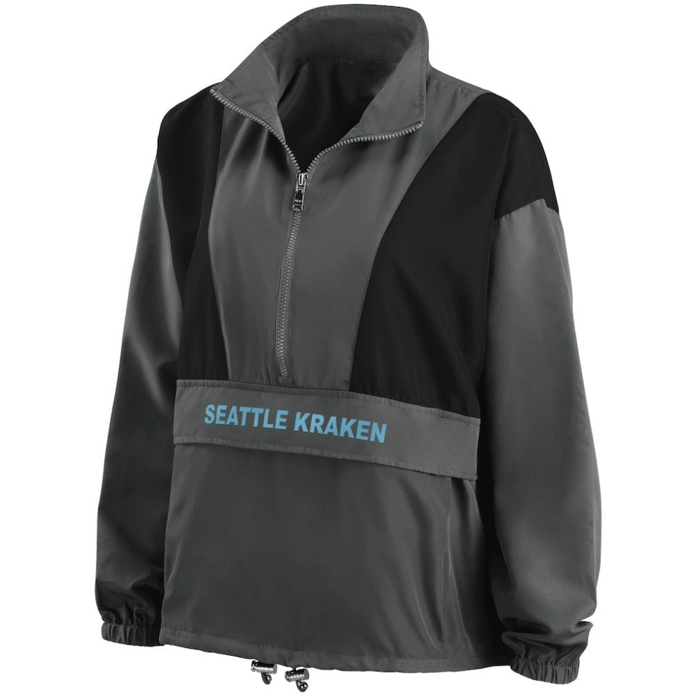 Seattle Kraken WEAR by Erin Andrews Women's Popover Packable Half-Zip Jacket - Charcoal | NHL Lifestyle