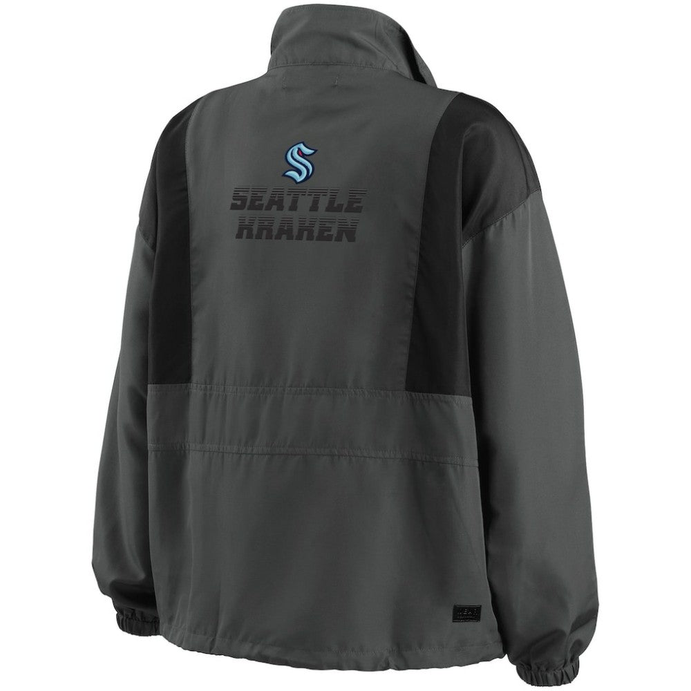 Seattle Kraken WEAR by Erin Andrews Women's Popover Packable Half-Zip Jacket - Charcoal | NHL Lifestyle