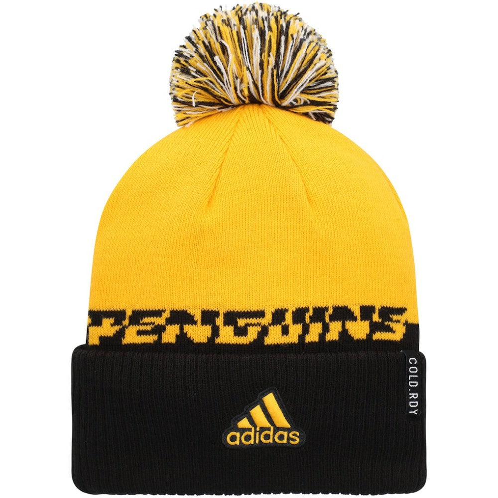 Pittsburgh Penguins adidas COLD.RDY Cuffed Knit Hat with Pom - Yellow/Black | Adidas Clearance