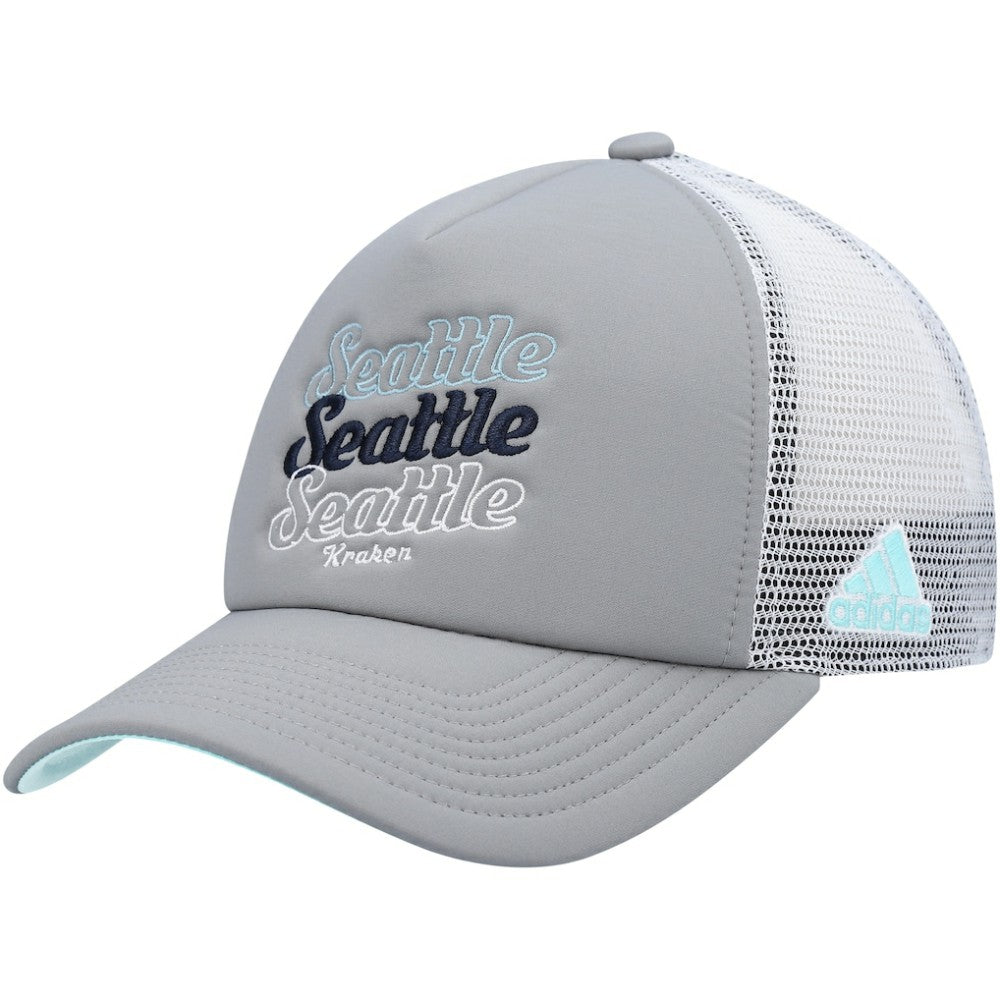 Seattle Kraken adidas Women's Foam Trucker Snapback Hat - Gray/White | Adidas on sale