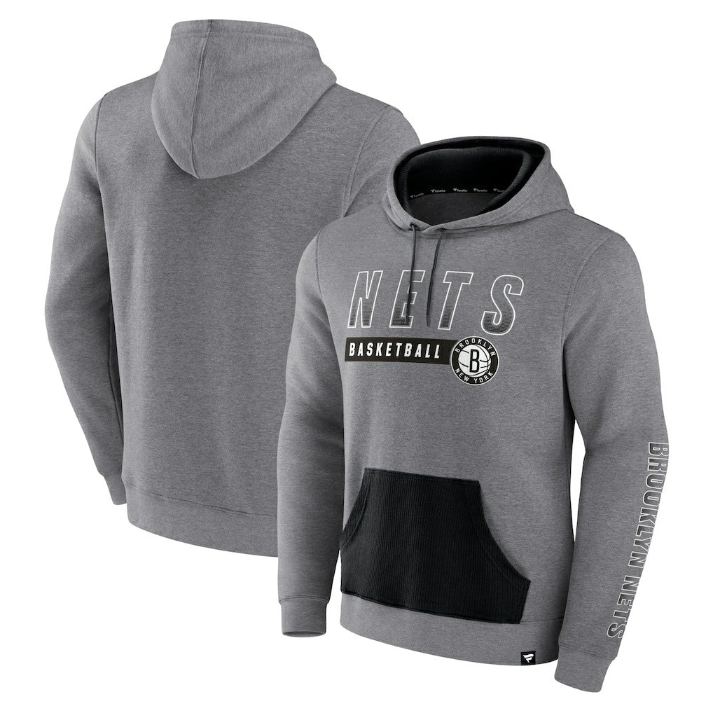 Fanatics Brooklyn Nets Off The Bench Color Block Pullover Hoodie Heathered Gray