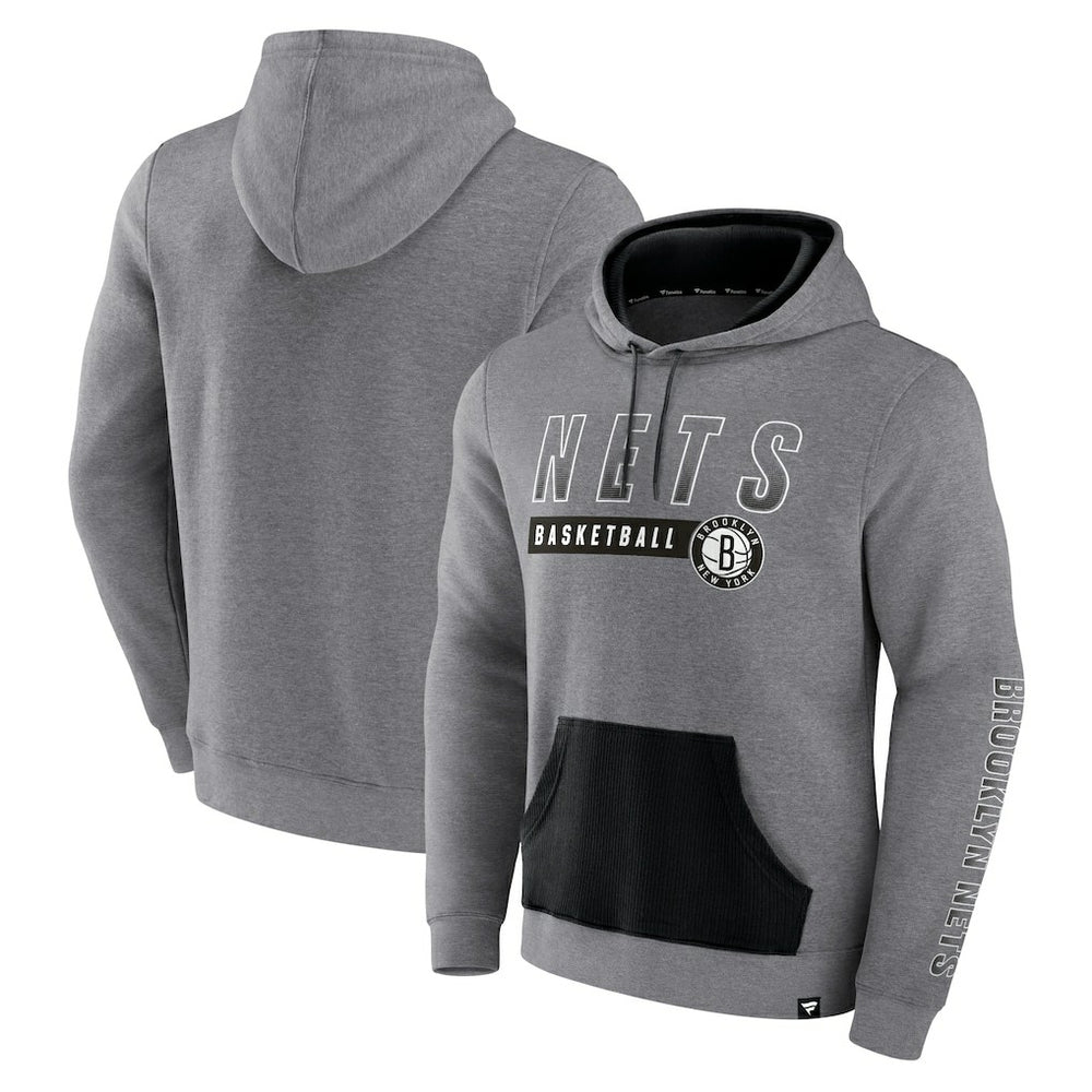 Fanatics Brooklyn Nets Off The Bench Color Block Pullover Hoodie Heathered Gray