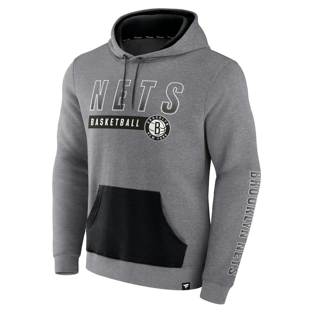 Fanatics Brooklyn Nets Off The Bench Color Block Pullover Hoodie Heathered Gray