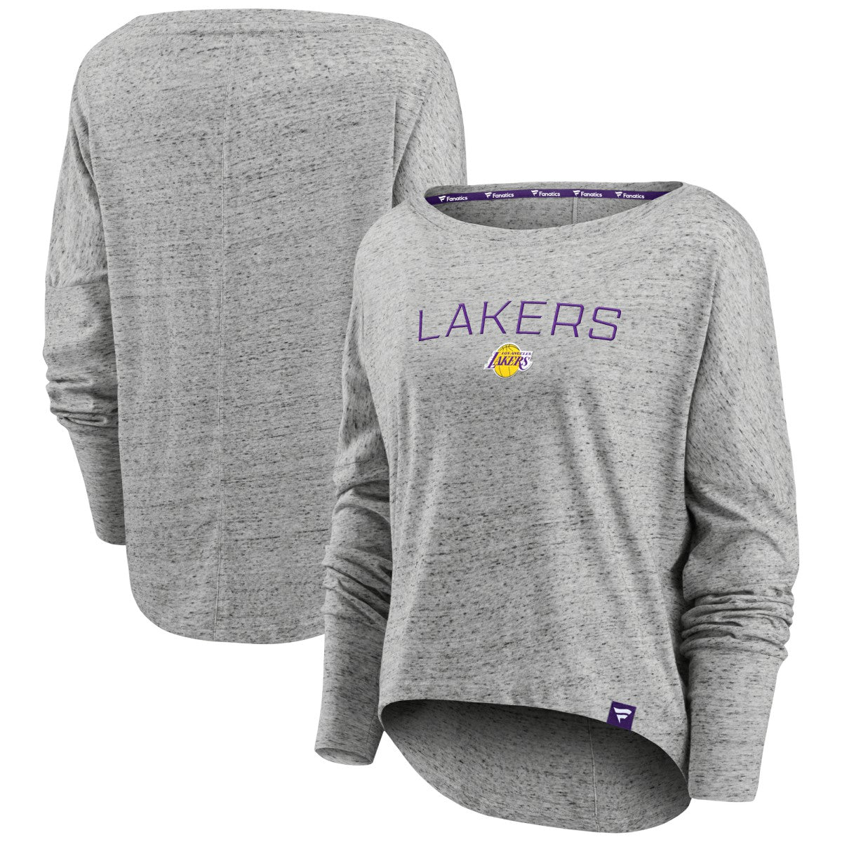 Fanatics Los Angeles Lakers Women's Nostalgia Off-The-Shoulder Long Sleeve T-Shirt Heathered Gray