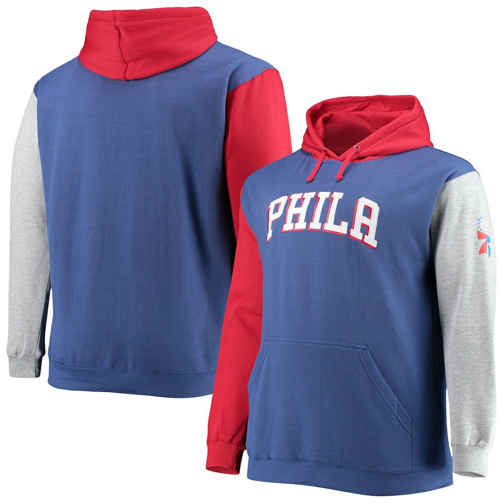 Fanatics Philadelphia 76ers Big & Tall Double Contrast Pullover Hoodie Royal/Red