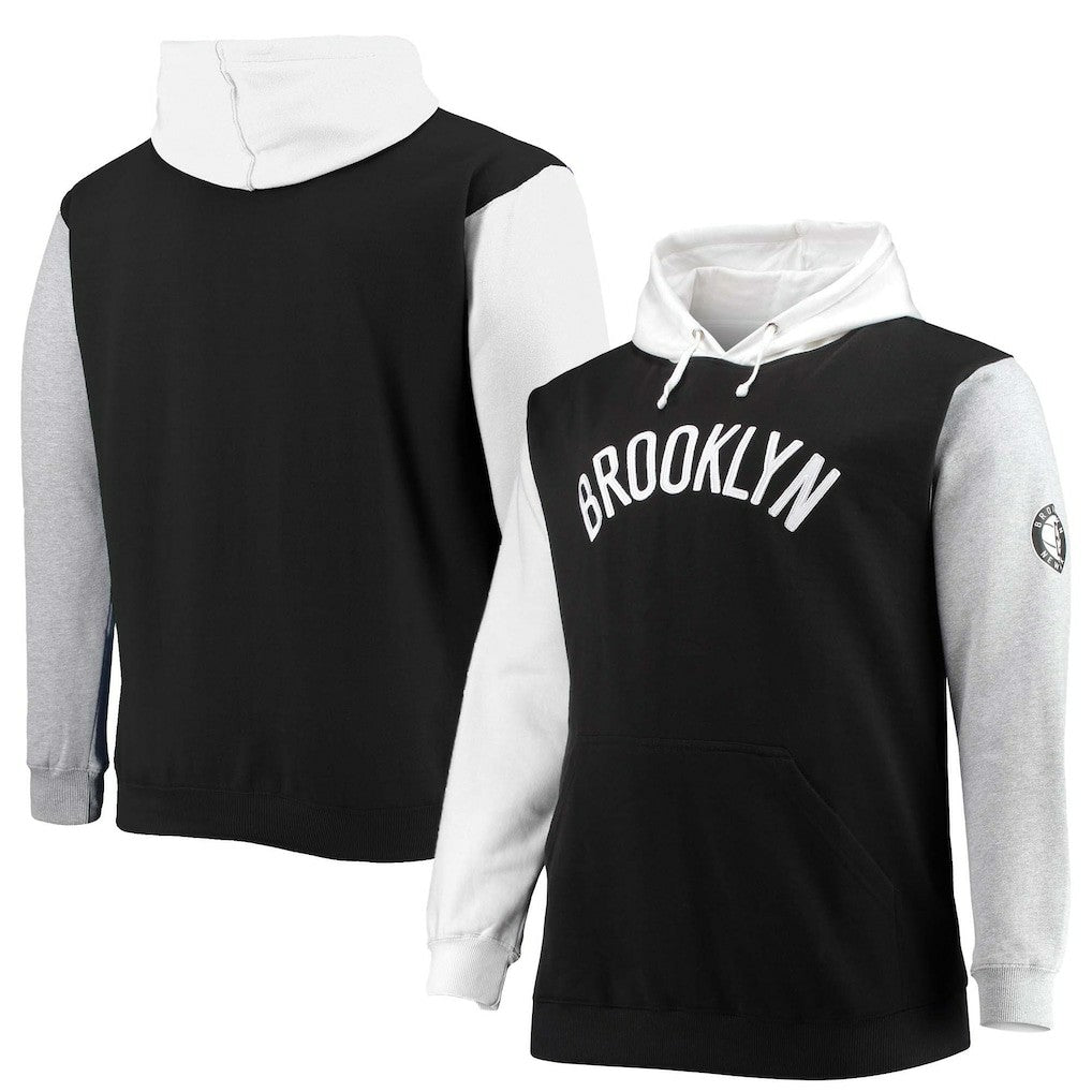 Fanatics Brooklyn Nets Big & Tall Double Contrast Pullover Hoodie Black/White