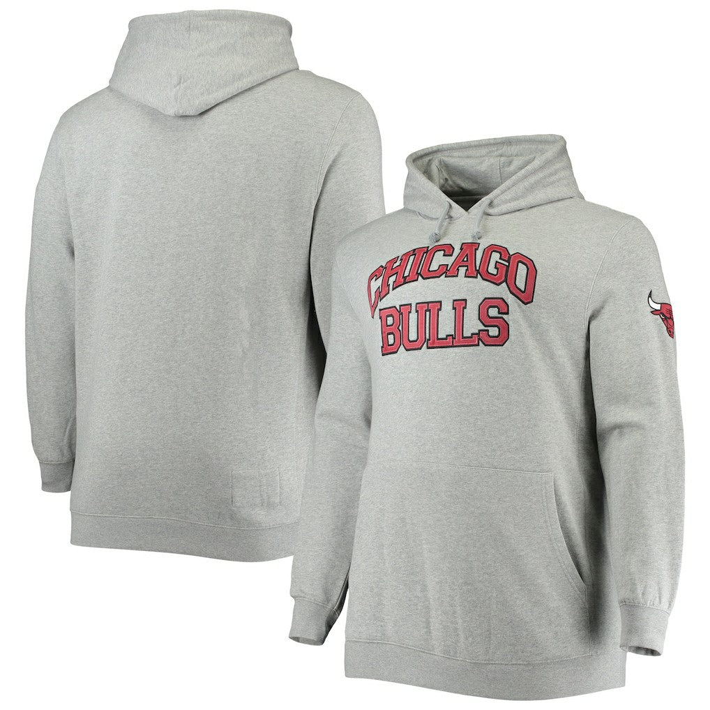 Mitchell & Ness Chicago Bulls Hardwood Classics Big & Tall Throwback Pullover Hoodie Heathered Gray