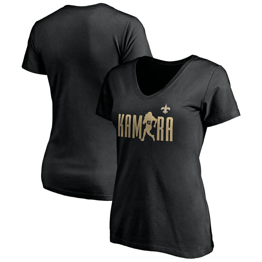 Alvin Kamara New Orleans Saints Women's Checkdown V-Neck T-Shirt - Black - NFL